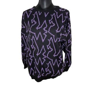 Vintage Kate Collins Sweater Crewneck Pullover Abstract Acrylic Purple Black